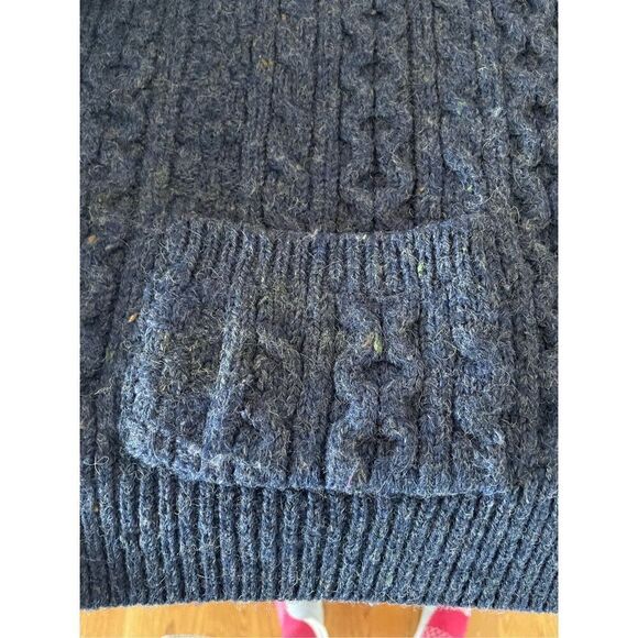 Callan Ireland Cardigan L Blue Marled Fisherman Leather Button 100% Wool Grandpa - Picture 4 of 6